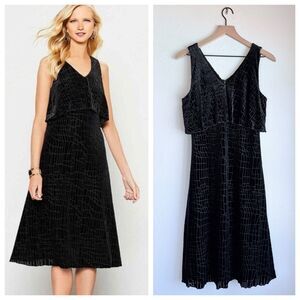 H by Halston Velvet Burnout Flounce Sleeveless Dress in Black Crocodile Size 2
